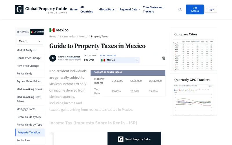 Global Property Guide page on property taxes and buying costs in Mexico
